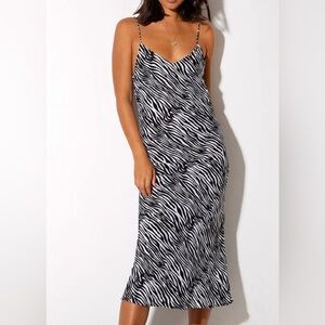 Small Zebra spaghetti strap midi dress long dress side split S Motel Rocks